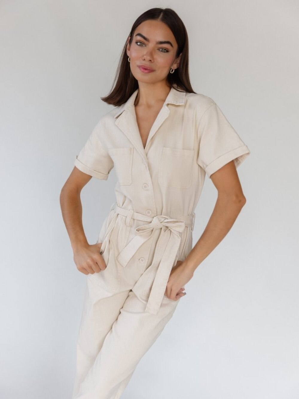 Skies Are Blue Cream Utility Belted Jumpsuit - Picture 3 of 5